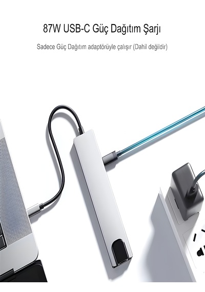 8in1 Aluminium Pd100w Hızlı Şarj Çoklayıcı Çevirici 4k 1xethernet 1xhdm 2xusb 2xtype-c Tf/sd Usb Gri