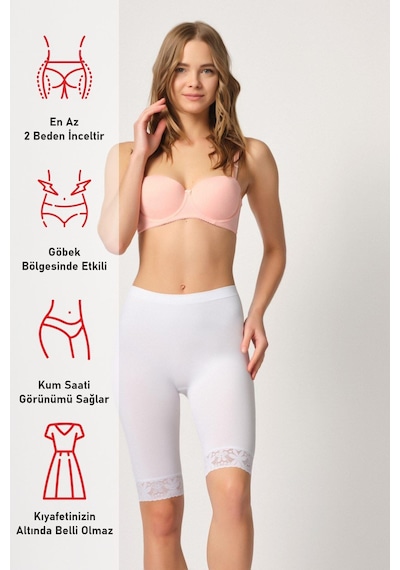 Beyaz Mı Emay 3004 Soft Uzun Paça Dantel Boxer Beyaz