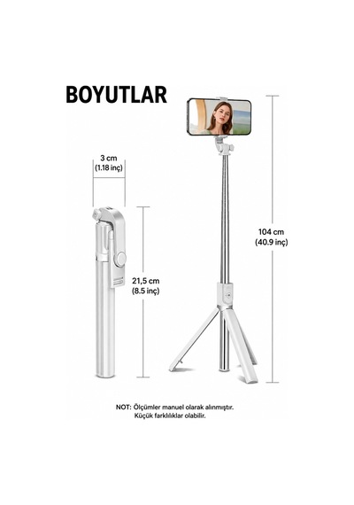 Concord 3'ü 1 Arada Bluetooth Selfie Çubuğu Tripod Kumandalı Telefon Tutucu Monopod 360 Döner