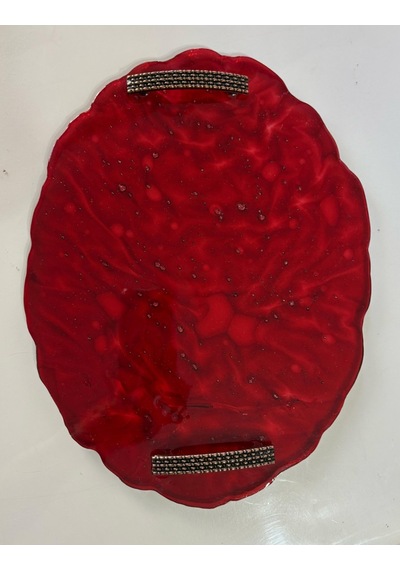 Epoksi Reçine Tepsi - Kırmızı Desenli - Ebat 24 Cm X 34 Cm Çok Renkli