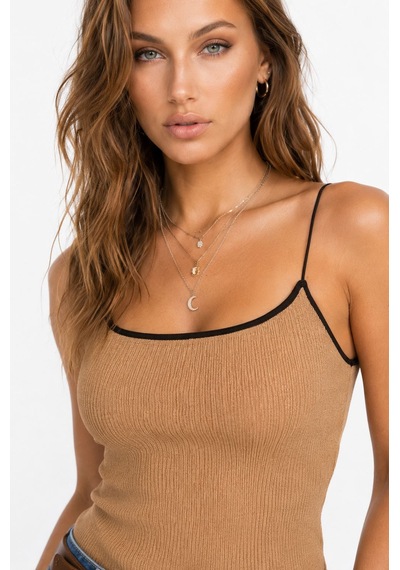 Neden Tekstil Kontrast Şeritli Triko Atlet Body - Camel-siyah