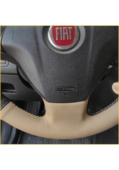 Fiat Linea Tuşlu Araca Özel Direksiyon Kılıfı Karbon Krem