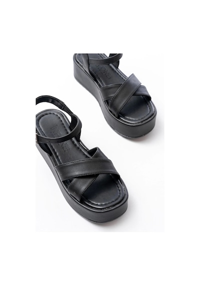 861-1005 Siyah Günlük Çapraz Dolgu Topuk Kadın Sandalet Siyah