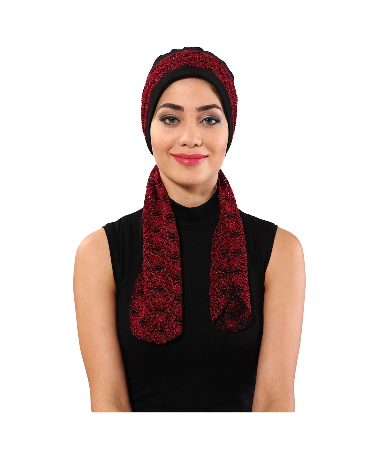 Elysianfidan Buklet Bandana Bağlamalı Siyah Bordo Hazır Türban Tesettür Bone Siyah-bordo