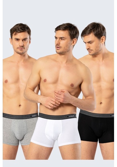 Cacharel 1320 Üçlü Boxer - Beyaz/Siyah/Gri Melanj Beyaz