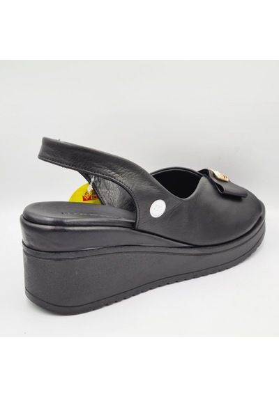 Mammamia D26ys-5295 Siyah Hakiki Deri Dolgu Topuklu 7cm Lastikli Kadın Sandalet Siyah