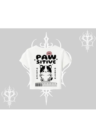 Tarzsokak Paw Sitive Kedi Arka Baskılı Babby Tee Tshirt Beyaz