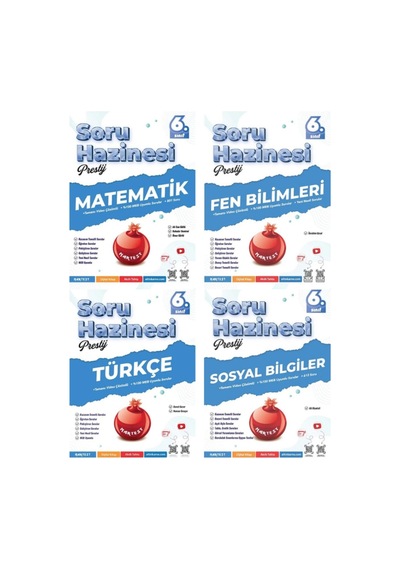 Nartest Yayınları 6. Sınıf Prestij Matematik, Fen Bilimleri, Türkçe, Sosyal Bilgiler Soru Hazinesi 4 Kitap