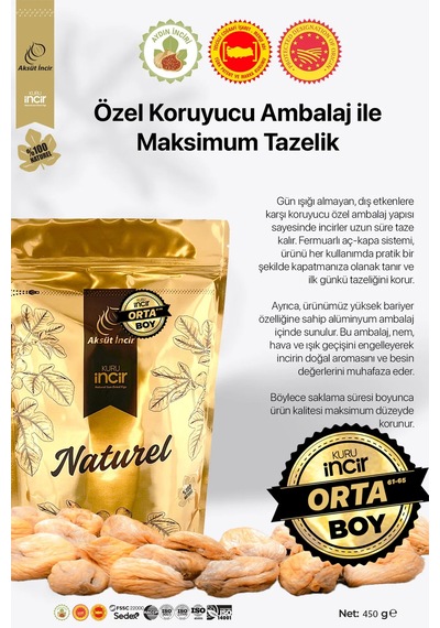 450g Gold Doypack Kuru İncir Orta Boy Aydın İnciri Ab Coğrafi İşaretli 450 G