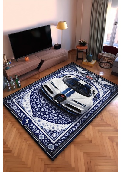 Bugatti Chiron Araba Desenli Halı Dijital Baskı Yıkanabilir Kaymaz Taban Leke Tutmaz