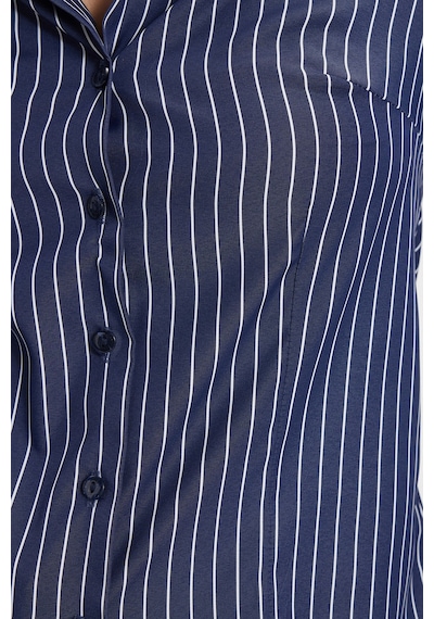 Tudors Kadın Slim Fit Dar Kesim Uzun Kollu Çizgili Lacivert Gömlek-50322
