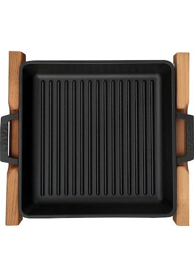 Lava Döküm Izgara Tava Metal Kulplu Ahşap Standlı 26 x 26CM