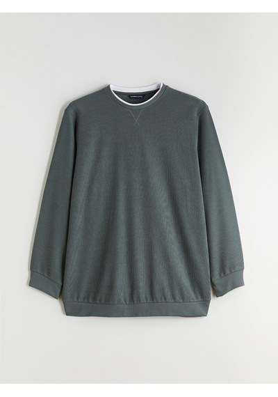 Lcwaıkıkı Classic Yeşil Büyük Beden Bisiklet Yaka Erkek Sweatshirt