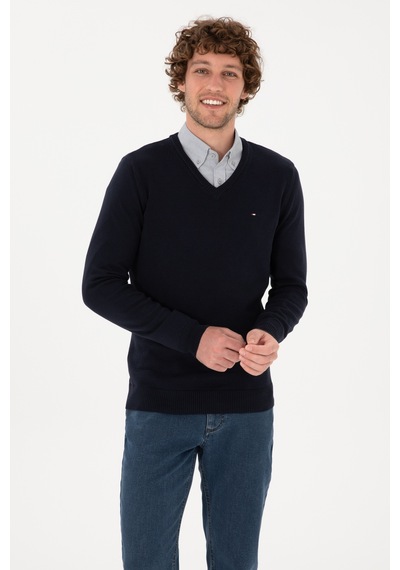 U.S. Polo Assn. Erkek Slim Fit V Yaka Lacivert Basic Kazak 50313668-VR033