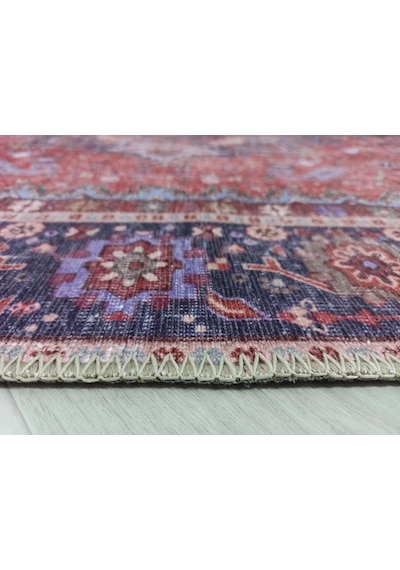 Kırmızı Ve Mavi Madalyon Desenli Vintage Halı