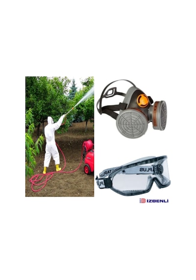 M6400 A2 Tarım İlaçlama İçin Yarım Yüz Gaz Maskesi Filtre İle Beraber + Goggle Gözlük