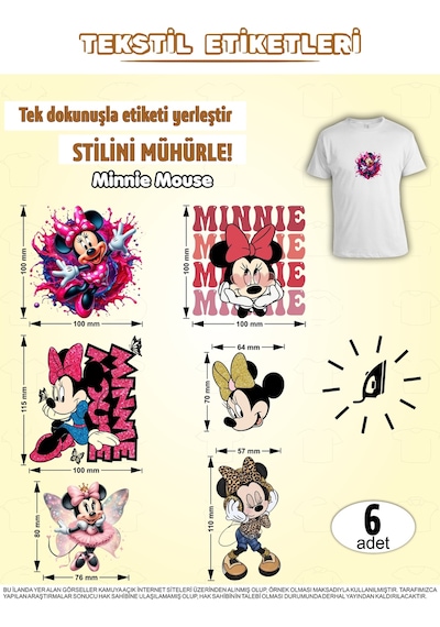 Ütü İle Yapışan Kıyafet Etiketi Minnie Mouse 6lı Set Karışık