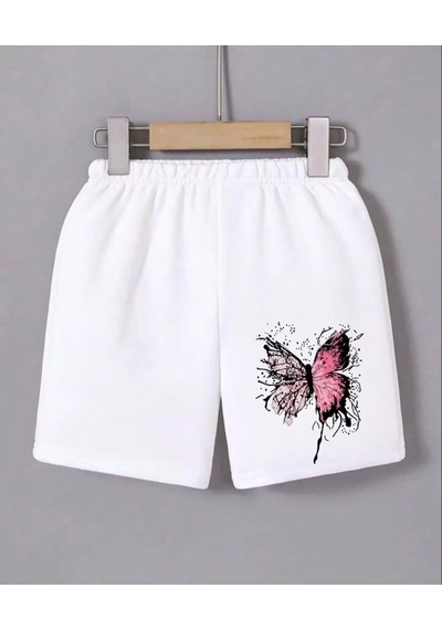 Tarzyeri Kadın Beli Lastikli Baskılı Mini Şort - Beyaz Beyaz