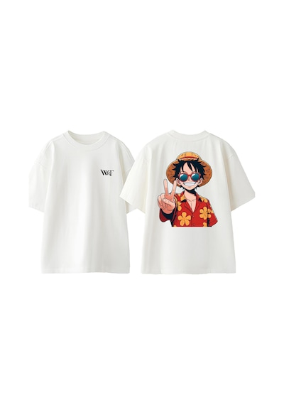 Thewert Monkey D Luffy Drawing Tasarım Sırt Baskılı Pamuk Beyaz Oversize T-shirt