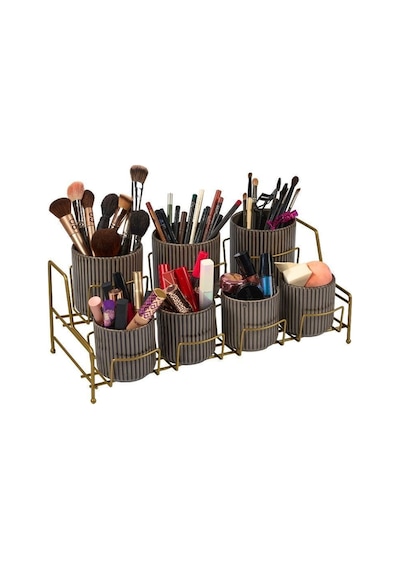 Edora Home Çok Amaçlı Gold Makyaj Organizer, Banyo Düzenleyici - 7 Bölmeli Metal Gold