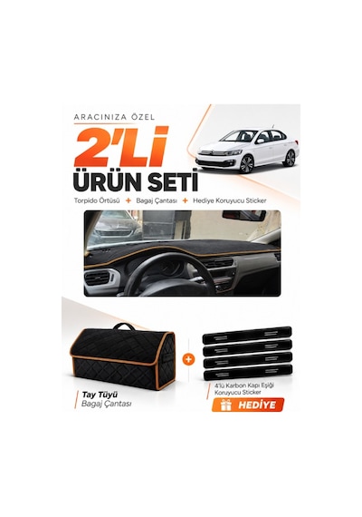 E-biz Citroen C-elysee 2012-2022 Uyumlu Torpido Örtüsü + Tay Tüyü Çanta - Siyah-kahverengi - Cı009