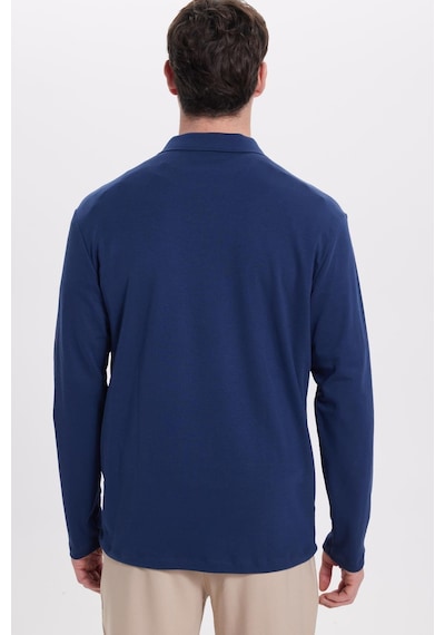 Tudors Erkek Relax Fit Rahat Kesim %100 Pamuk Yarım Fermuarlı Polo Yaka İnterlok Lacivert Sweatshirt-42169 Lacivert