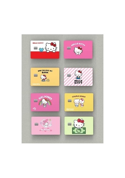 8'li Hello Kitty Set Çipli Veya Çipsiz Kart, Kredi Kartı, Akbil Kaplama Stickerı Abanoz