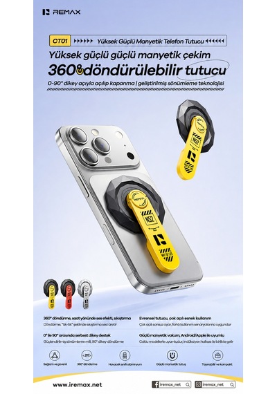 Remax Magsafe Destekli Yüksek Mukavemetli Çinko Alaşım Manyetik Telefon Tutucu Ct01