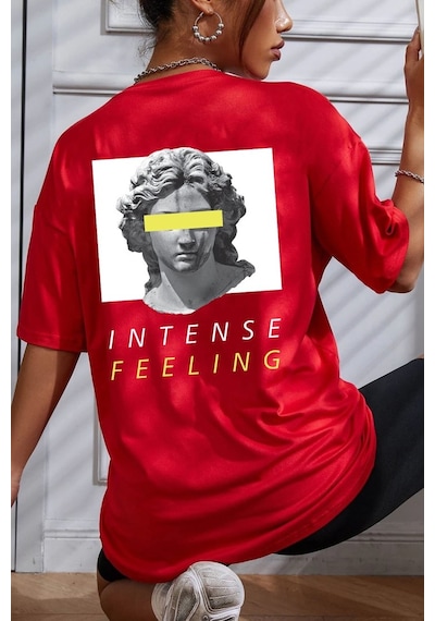 Unisex Aesthetic Baskılı T-shirt Kırmızı