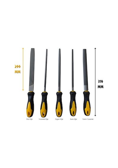 Sgs Saplı Büyük Eğe Seti Ahşap Ve Metal 200 Mm. - 5 Farklı Parça