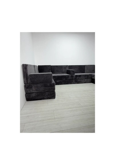 Premium Kadife Kumaş, Konforlu Yer Kanepesi ,modüler Şark Köşesi Takımı - Antrasit - 40 Cm - U Set