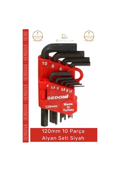 Alyanseti Profesyonel Endüstriyel Mekanik L Tipi Çelik Dayanıklı 120 Mm 10 Parça Alyan Seti Siyah
