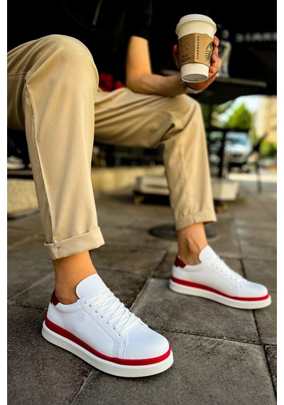 Aymood Mn979 - Santoni Gbt Spor Erkek Ayakkabı Beyaz/kırmızı