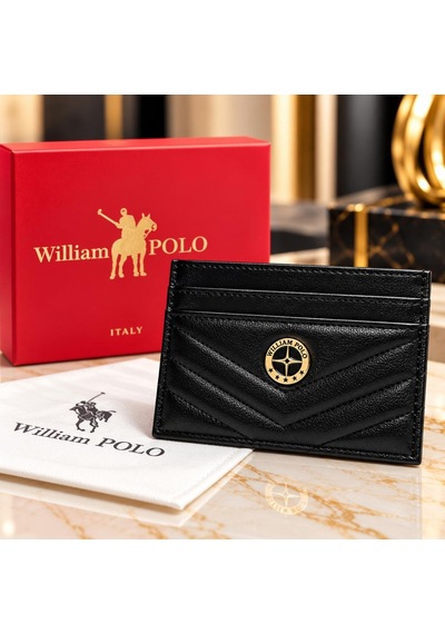 Williampolo Anka Hakiki Deri Unisex Kartlık-ince Tasarım SİYAH
