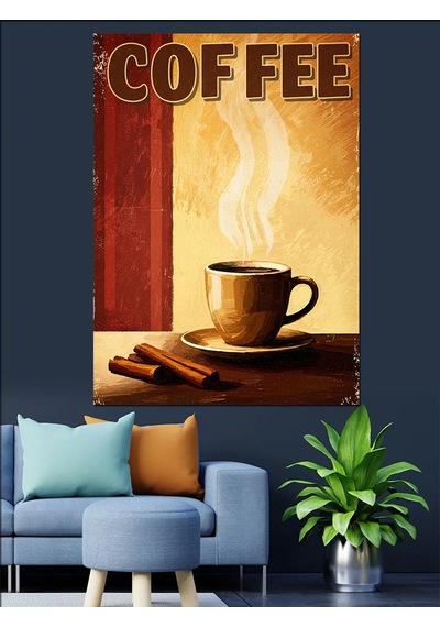 "coffee" Retro Kahve Posteri Dekoratif Kanvas - Mdf Ahşap Tablo