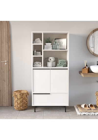 Yurudesign Ocean Banyo Dolabı Çok Amaçlı Dolap 3 Kapaklı Metal Ayaklı Beyaz On9C-W Beyaz