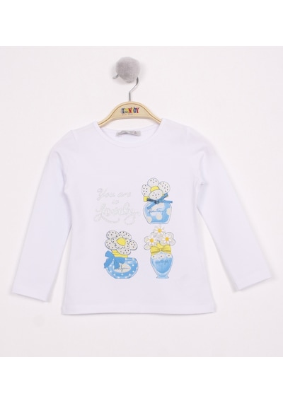 Toontoy Kids Toontoy Kız Çocuk Papatya Vazo Baskılı T-shirt Beyaz