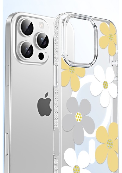 Joko Apple Uyumlu iPhone 14 Pro Max Floral Magsafe Kapak - Turuncu Turuncu