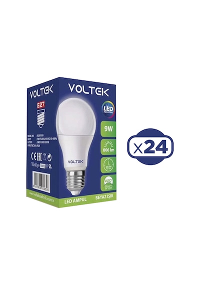 Voltek Led Ampul 9w E27 Duy Beyaz Işık X 24 Adet