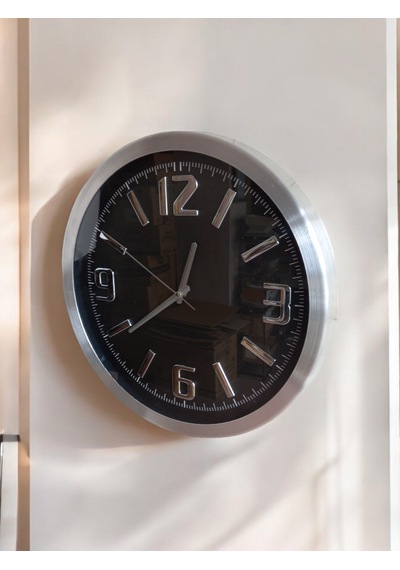 Salon Ofis Duvar Saati Kabartma Rakam Metal Çerçeceli Çap 40 Cm Metal