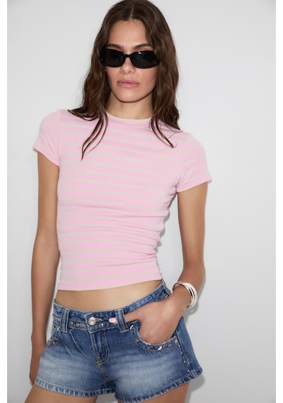 Grımelange Hopewell Kadın Yuvarlak Yaka Örme Slim Fit Pembe-a.pembe Çizgili T-shirt Grımelange Hopewell Kadın Yuvarlak Yaka Örme Slim Fit Pembe-a.pembe Çizgili T-shirt