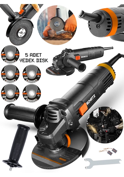 Schatz 750w Bakır Sargılı Avuç İçi Spiral Taşlama Demir Metal Kesme Makinesi Siyah 125 Mm + 5 Disk
