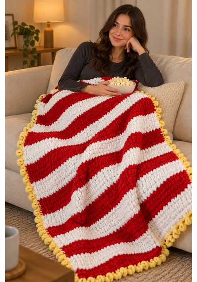 2 Si 1 Arada Popcorn Patlamış Mısır Tv Battaniyesi Puffy El Örgüsü Düğmeli Sinema Battaniyesi Patlamış Mısır Kovası Tasarım Krem