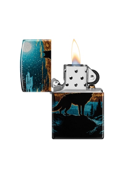 Zippo 49459 Wolf In Moon Design Çakmak Çok Renkli
