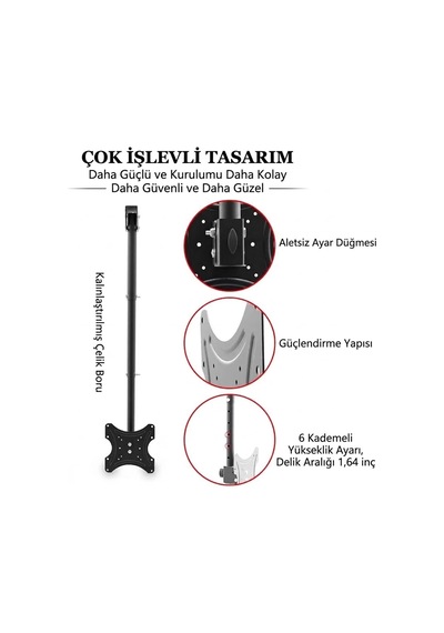 14-42 İnç Tv Tavan Askı Aparatı 30 Kg Döner Eğimli Hfc01
