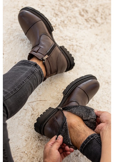 Daxtors Garantili D1985 Hakiki Deri Soğuk Geçirmez Erkek Bot Kahverengi