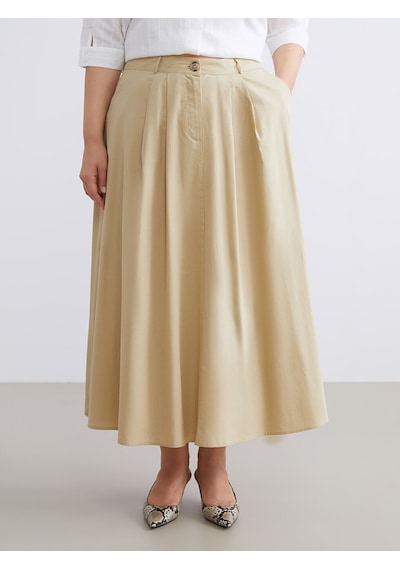 Lcwaıkıkı Classic Bej Standart Fit Poplin Pileli Etek