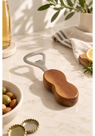 Bambu Saplı Şişe Açacağı Paslanmaz Çelik Uçlu Ergonomik Kapak Açıcı Kahverengi - 919952908 Kahverengi