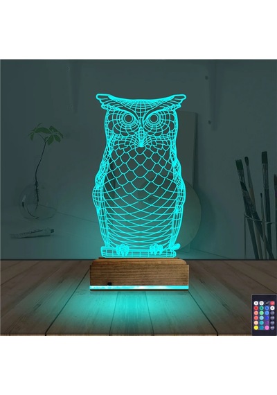Luvivia Baykuş Tasarım 3d Lamba - Masa Gece Lambası Şeffaf