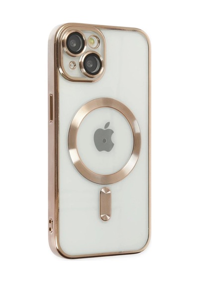 Apple iPhone Uyumlu  14 Plus İçin Kılıf Kamera Lens Korumalı M-safe Destekleyen Şeffaf Silikon Kross Kapak Gold